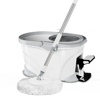 《小日子家居館》腳踩家務清潔四驅動旋轉拖把 帶腳踏不鏽鋼好神拖 拖把桶套裝 拖把桶, 1個, 白色