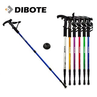 DIBOTE 迪伯特 237 彎柄三節登山杖 高強度鋁合金 避震 T型握把, 藍色, 1個