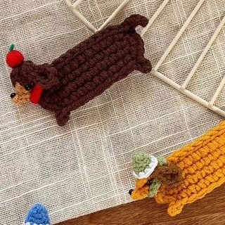 臺灣*出貨 新款韓系手工臘腸狗髮夾兒童可愛側邊劉海夾卡通毛線編織bb夾髮飾