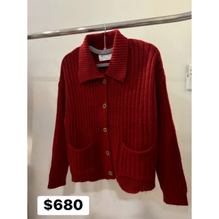 紅色針織衫外套