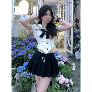 夏季女裝jk製服連衣裙子小個子韓劇女主茶係穿搭一整套學院風套裝, 百褶裙+腰帶 【單件】,2XL 建議200斤以上