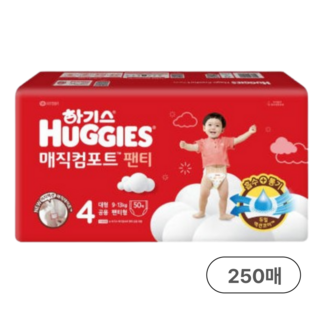 하기스 2024 매직컴포트 팬티형 기저귀 남녀공용, 대형(L), 250매