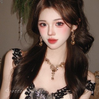 寶石水滴項鍊耳環套裝晚禮服配飾 輕奢高級感