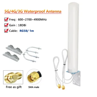 듀얼 케이블 600 ~ 풀 밴드 5G LTE GSM 야외 IP67 방수 안테나 옴니 와이파이 18dbi 라우터 공중 TS9 2x2, 01 1m and SMA male