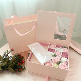 로망블룸 프리미엄 카네이션 비누꽃 용돈박스 + OPP 비닐 20장 + 고급쇼핑백, 1개, 핑크