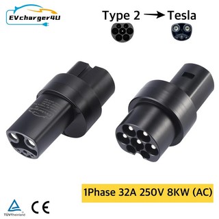EVcharger4U 타입 2-테슬라 NACS EV 어댑터 컨버터 AC 1 상 250V 32A 8KW 충전 모델 3 X Y S용, 01 Type 2 to Tesla(AC)