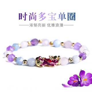 坤騰國際 招財貔貅手鍊 天然紫水晶海藍寶粉晶多寶感溫 (會隨溫度變色), 1個, 6MM