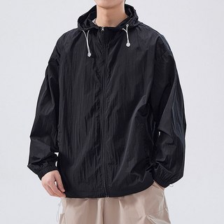 ROYALBELLE 남녀공용 자외선 차단 점퍼 봄 여름 후드 바람막이 경량 루즈핏 캐주얼 커플룩 야외 자켓 D0111906