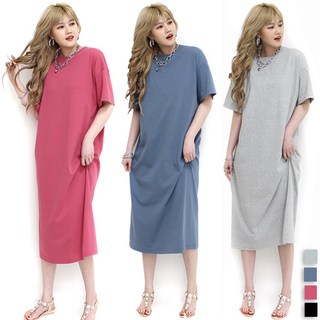 통통마녀 ] 무지 반팔 롱원피스 55~77 까지 착용 / 4컬러