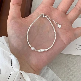 君越百貨 s925純銀年年有魚手鍊，碎銀子氣質珍珠手鍊，精緻百搭手飾，女友生日禮物首選