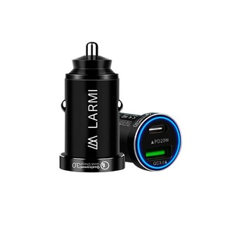 樂米 20W 雙孔快充 Type-C 超小超薄 隱藏式 迷你 車用充電器 點菸孔車充, 科技黑