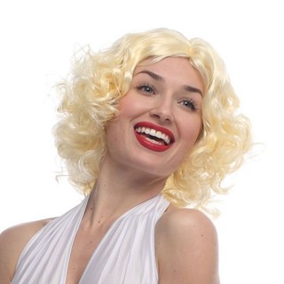 發光派對屋露西假髮，瑪麗蓮夢露瑪丹娜風金黃短捲髮，派對變裝造型必備，西門中華店, 1個, 金黃