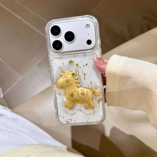 滴膠有錢馬適用果粉17AIR手機殼金色小馬iphone16PRO透明保護套15