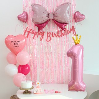 이벤트홀릭 생일가랜드 생일 파티 용품 세트 숫자 리본 하트 풍선 (자유레터링), 커튼 숫자풍선 1, 1개, 핑크