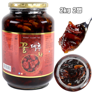 자연톡 대용량 꿀 대추차 국산 액상 차 대추청 카페용 업소용 대추 과일청, 1세트, 2개입, 2kg