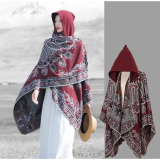 MUSE生活 台灣出貨 不規則圖騰連帽斗篷 披肩圍巾