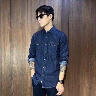 Levi's 牛仔襯衫 長袖 貼袋 素面 深藍 S號 CJ40