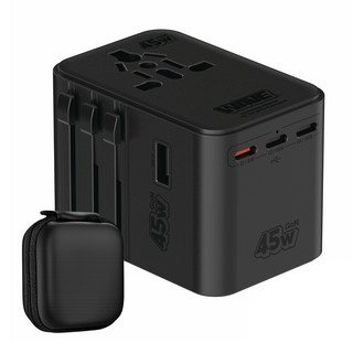 이어맥 2500W 드라이기 사용 가능 고출력 GaN 45W 초고속 충전 해외 여행용 멀티 플러그 어댑터 블랙, 1개