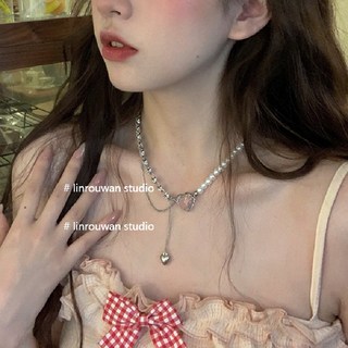 鴻利首飾廠 設計感輕奢愛心拼接珍珠項鏈 小衆鎖骨鏈新款女頸鏈