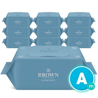 브라운 물티슈 도톰한 아기 물티슈 엠보싱 캡형 클래식 블루 1등급 제주에디션, 75g, 70매, 10개