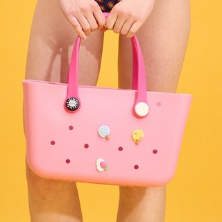 컴피백 물 빠지는 사우나 수영 목욕 바구니 가방 미디움 토트백 (CF008), 플로우컬러백-(MC)베리핑크-딥핑크핸들