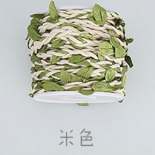 臺灣現貨 5毫米麻繩子樹葉混織森林係列裝飾麻繩 DIY手工藝背景藤條, 米色臘線樹葉10米一捲, 1個