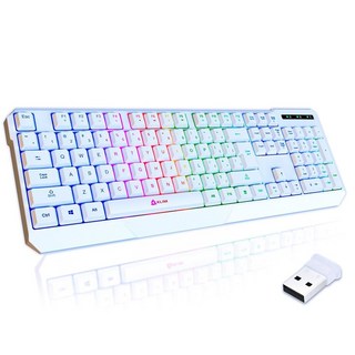 KLIM 크로마 무선 게이밍 키보드 RGB 신제품 - 오래 지속되는 충전식 배터리 빠르고 조용한 타이핑 PC PS5 PS4 Mac용 방수 백라이트 블랙, 7 White