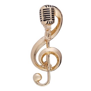 Ogfaour 패션브로치 보석브로치 골드 실버 컬러 마이크 음악 노트 여성을위한 에나멜 핀 남성 가수 파티 콘서트 금속 배지 패션 쥬얼리 선물