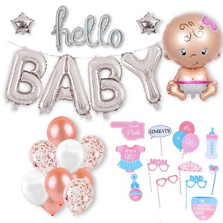 올리브파티 베이비샤워 파티용품 핑크여아 세트, 베이비실버