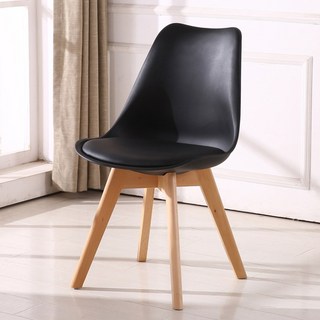 沛大旗艦店 維娜餐椅 鬱金香椅 實木餐椅 復刻北歐伊姆斯椅 休閒辦公木餐椅【U37】, 黑色, 1個