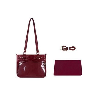 F&X 女生背包絲帶蝴蝶結痛包日常緞面斜挎單肩二次元吧唧女包大容量, 紅色pu