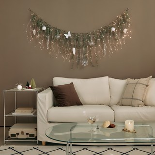 BEBEDECO 純淨白樹藤花環 + 裝飾品 + LED USB型燈泡 + 遙控器組合, 綠色, 1套