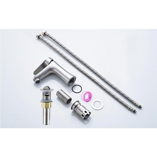 F福利社F SUS304不銹鋼單孔冷熱混合面盆水龍頭 浴室洗手台適用 無鉛防鏽, 1個, B3027小蠻腰單孔洗臉盆冷熱混合龍頭