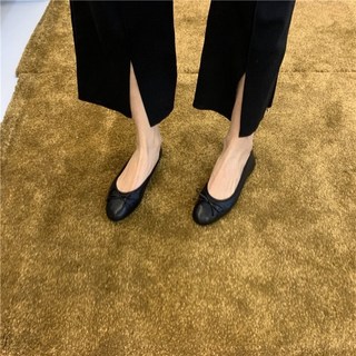 蝴蝶結娃娃鞋 平底鞋 莫蘭迪色 圓頭, 黑色,40