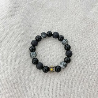 簡約復古火山石黑色串珠手鍊 男女百搭小眾高級感芒星手串情侶配飾