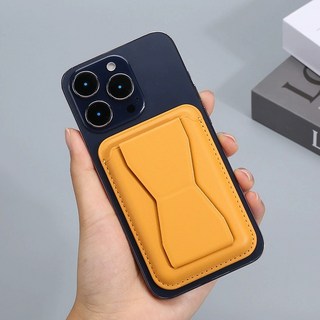 Magsafe 磁吸卡套 iPhone 信用卡收納PU皮革卡包卡夾, 1個, 黃 23顆磁鐵, 黃