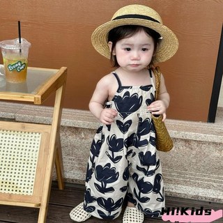 超可愛女童揹帶褲 夏季薄款女孩吊帶褲 休閒時尚吊帶連身褲 兒童連身衣寬褲子 夏天長褲