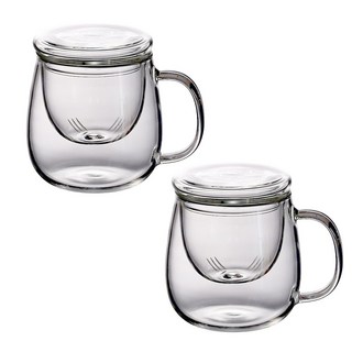 1+1 투명 내열 유리 찻잔 세트 500ml 뚜껑 있는 차 거름망 머그 컵 인퓨저 티 유리컵 차거름망 머그컵 차망 다기잔 머그잔 손잡이 유리잔 인퓨져 일체 홈카페, COU0113A(2개입, 1세트