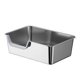 開放式不鏽鋼貓砂盆，加高防濺砂設計，寬敞易清潔，多種尺寸可選, 銀色, 1個