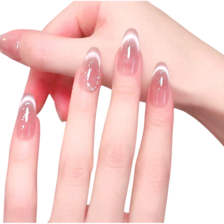 漸層長款假指甲 時尚美甲貼片 纖長顯瘦指尖造型 可重複使用, 1個, S323月光夢幻中橢圓,S(適合70%的人)