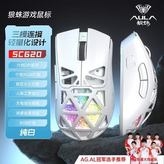 狼蛛SC620三模鏤空遊戲電競鼠標, 1個, SC620【月光白】12000DPI/RGB燈