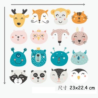 皮卡布 熱轉印貼紙 S-A4 可愛動物大頭 熱熨燙貼 手工diy 熱轉印燙畫 燙畫貼, 1個, 大尺寸(共16個圖案~可自行裁剪)