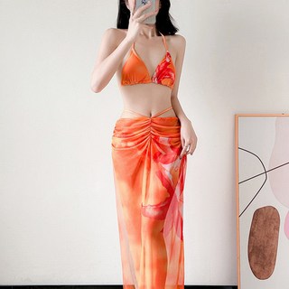 MISS·更衣室 泰式比基尼三件套 性感溫泉度假泳裝 韓系沙灘寫真辣妹泳衣, 6620橘色,L【適合52.5-59公斤】