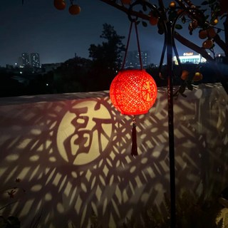 太陽能紅燈籠，戶外防水庭院裝飾，中式鏤空提燈, 太陽能紅燈籠（贈吊穗 掛繩）,單個裝（投影面積20平）