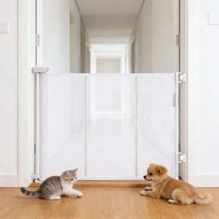 DlyEase 신축 부드러움 길이조절 접이식 통기 메쉬 세미자동 안전문 | 고양이 강아지 유아 겸용 + 유리섬유봉 개보강, 1개, 흰색