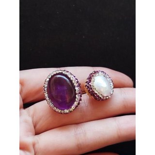 紫水晶設計款巴洛克珍珠開口戒指
