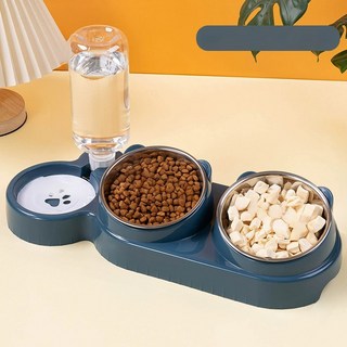 자동 급수기가 된 스테인레스 스틸 애완동물 그릇 및 급수기 개와 고양이를 위한 목 보호, D p Blue