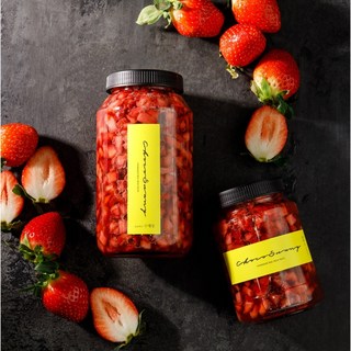 [초코써니 딸기청] 홈카페 후르츠청 딸기 라떼 우유 요거트 과일 수제청 과일청 1kg 500g 답례품 차 선물 세트 대용량 납품, 500g반반딸기청, 1개, 1개입
