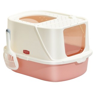 【SL】方舟貓砂盆附貓鏟，全封閉防臭貓廁所，寬敞舒適，頂部濾砂設計，簡約時尚, 方舟貓砂盆-粉色/, 1個