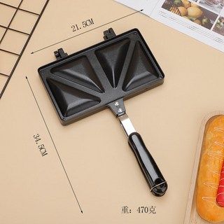 家用三明治吐司模具雙面煎鍋早餐鍋煎鍋戶外燃氣野營烤夾鍋－, 1個, 黑色